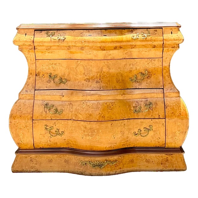 Vintage Burl Wood Marquetry Bombe Chest For Sale
