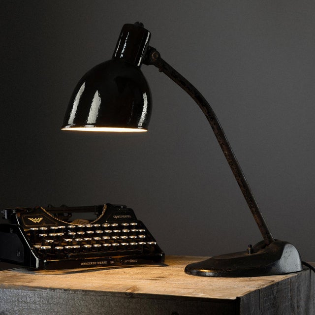 Bauhaus Bauhaus Enamel Desk Lamp in Black from HLX Hellux Hannover, 1920s For Sale - Image 3 of 7