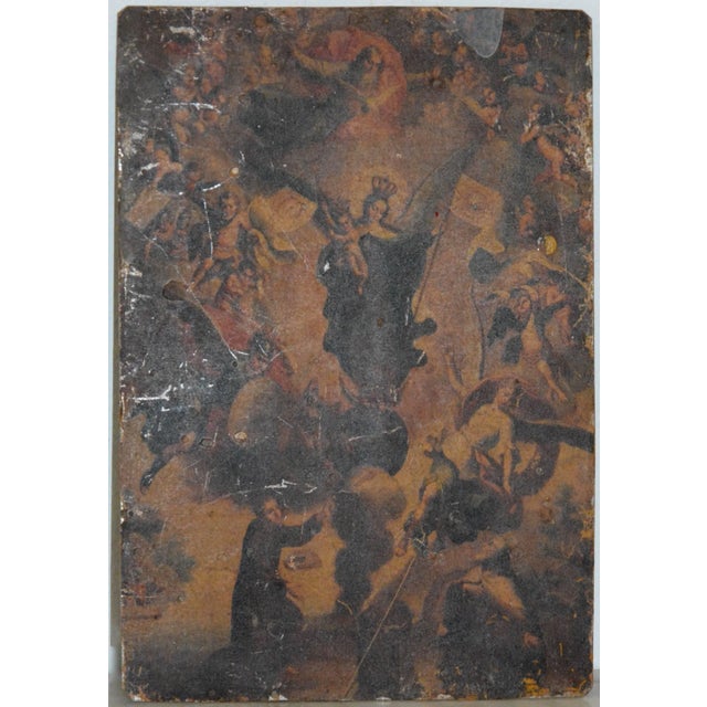 Baroque Early 19th Century Retablo Spanish Religious Painting on Tin For Sale - Image 3 of 5