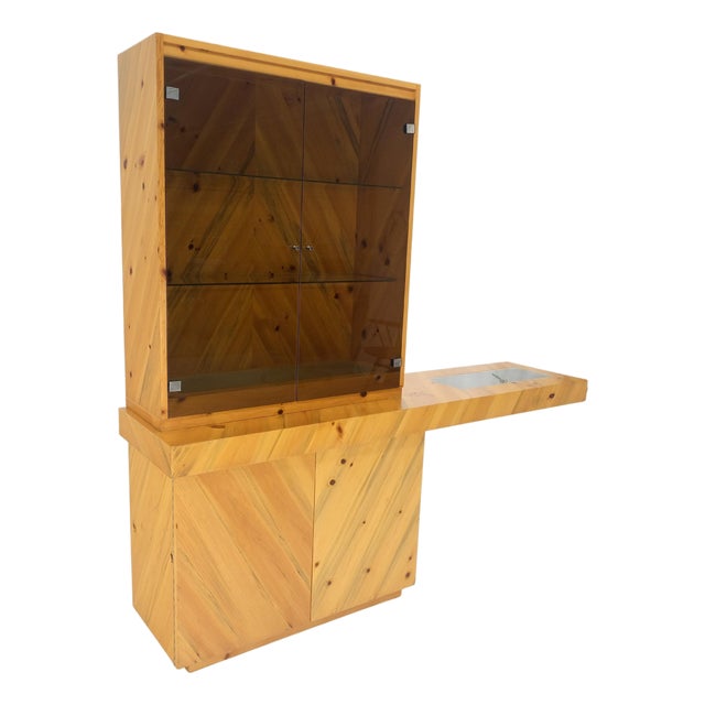 Milo Baughman Thayer Cogging Yew Wood Cantilever Console Chine Display Cabinet For Sale