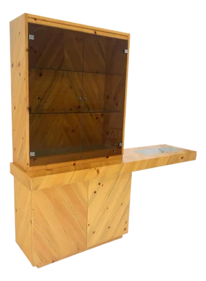 Milo Baughman Thayer Cogging Yew Wood Cantilever Console Chine Display Cabinet