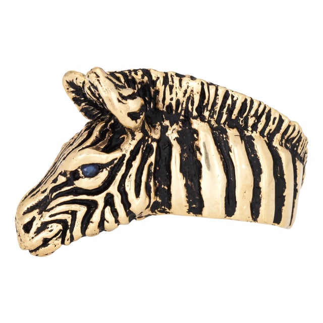 Vintage Zebra Ring 14k Yellow Gold Band Sz 6.5 Black Enamel Stripes Fine Jewelry For Sale