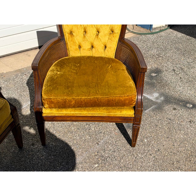 Pair of Vintage Mid-Century Hollywood Regency High-Back Velvet Fireside Chairs For Sale - Image 11 of 12