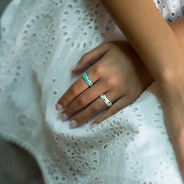 Early 21st Century Blue Enamel Evil Eye Gold Adjustable Band Ring, Size 8 For Sale - Image 5 of 9