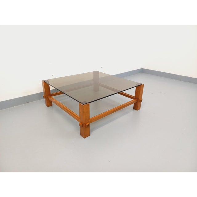 Vintage Square Italian Coffee Table in Wood and Smoked Glass from Fontana Arte, 1960s For Sale - Image 16 of 16