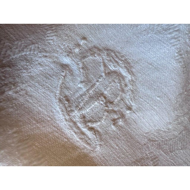 Antique French Damask Linen Dinner Napkins Jb Monogram Hand Embroidered Hemstitch - Set of 7 For Sale - Image 4 of 17