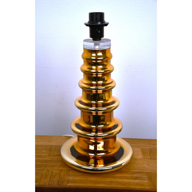 Large mercury golden glass table lamp by gustaf leek for orrefors, 1960s. fine large art glass table lamp made at...