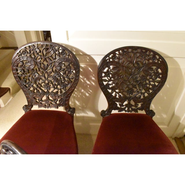 19th Century Set of Four Anglo Indian Rosewood Carved Side Chairs For Sale - Image 4 of 5