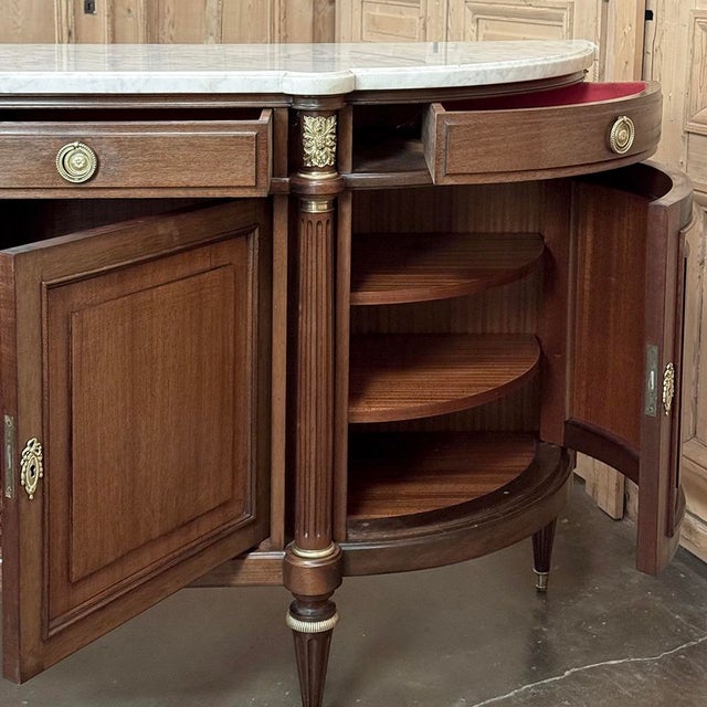 Mid 20th Century Grand French Louis XVI Mahogany Round-Sided Buffet With Carrara Marble For Sale - Image 15 of 18