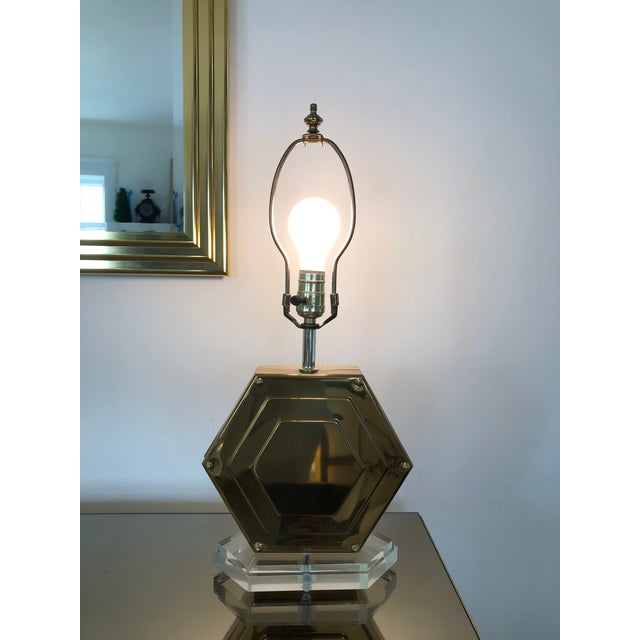 1970s 1970’s Hollywood Regency Brass Hexagon Lamp For Sale - Image 5 of 7