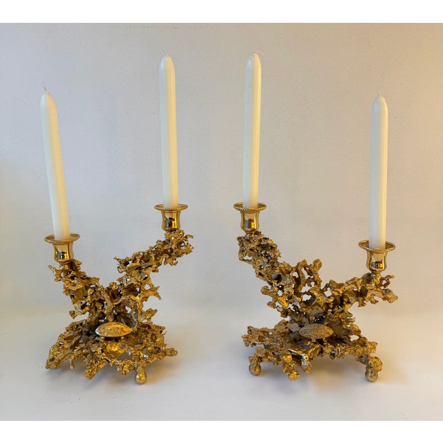 Pair of Gilt Bronze and Quartz Candlesticks by Boeltz, France, 1970s For Sale - Image 10 of 12