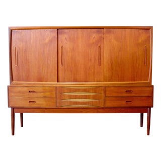 Danish Tall Sideboard / Highboard With Bow Front Drawers in the Style of Arne Vodder For Sale