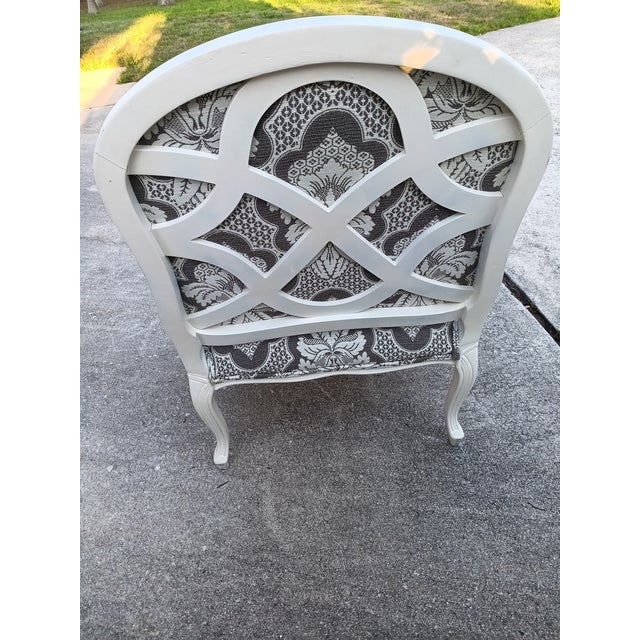Vintage French Style Armchair Wood Frame Damask Upholstery For Sale - Image 4 of 5