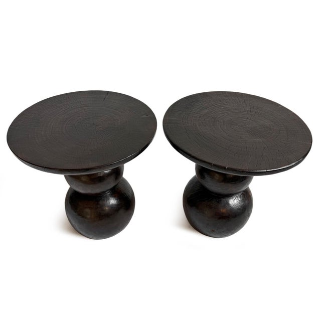 Espresso Solid Wood Ball Side Table For Sale - Image 4 of 9