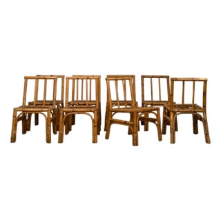 Italian Bamboo and Wicker Chairs, 1970s, Set of 8 For Sale
