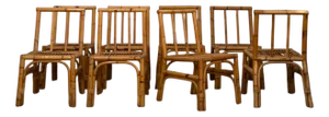 Italian Bamboo and Wicker Chairs, 1970s, Set of 8