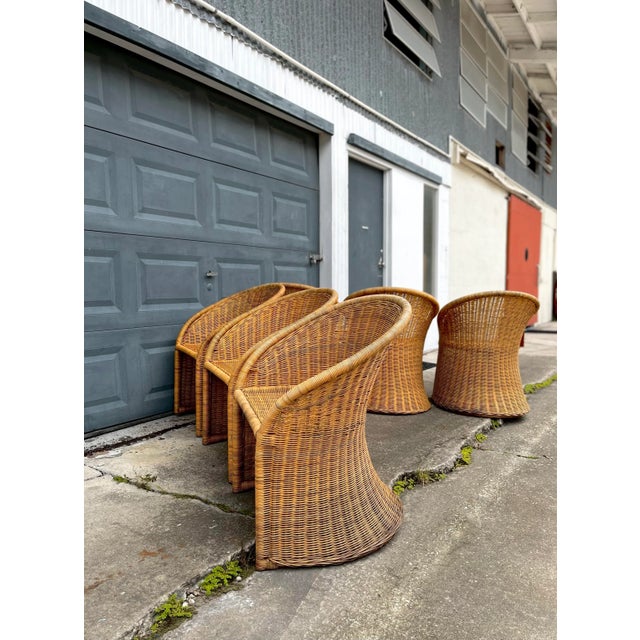 Modern Wicker Barrel Chairs | Set of Six For Sale - Image 10 of 12