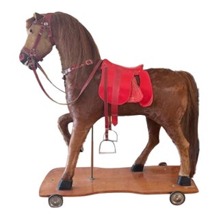 Vintage Horsehide Hobby Horse Sculpture on Rolling Platform - Likely Nikolaus Klein, Chicago, C. 1930's-40's For Sale