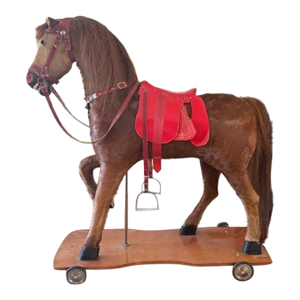 Vintage Horsehide Hobby Horse Sculpture on Rolling Platform - Likely Nikolaus Klein, Chicago, C. 1930's-40's