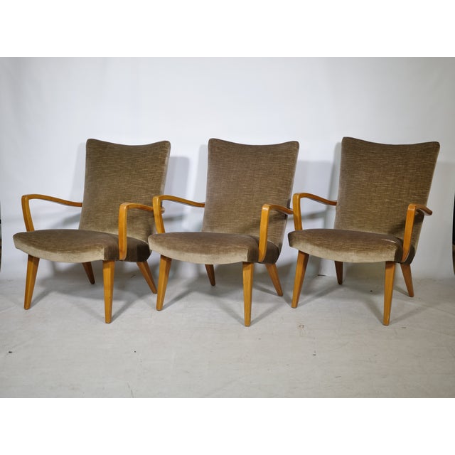 Mid-Century Modern Lounge Chairs with Velour Fabric, 1960s, Set of 3 For Sale - Image 10 of 11