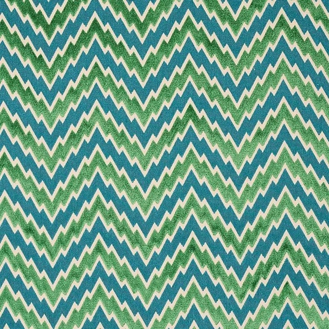 Sample- Schumacher Florentine Chevron Velvet Fabric in Emerald For Sale