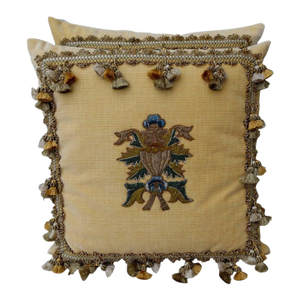 Pair of Custom Velvet Pillows With 18th Century Textile Appliqué