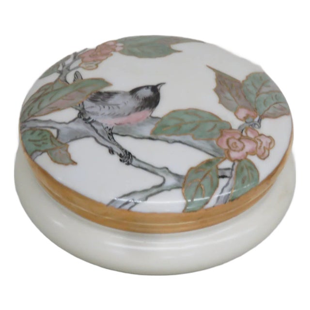 Limoges T and v Hand Painted Bird on a Brunch Large Round Vanity Candy Box 4386b For Sale