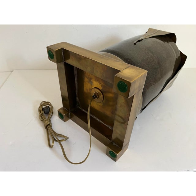 1970s Ceramic & Brass Leaves Lamp & Shade For Sale - Image 11 of 11