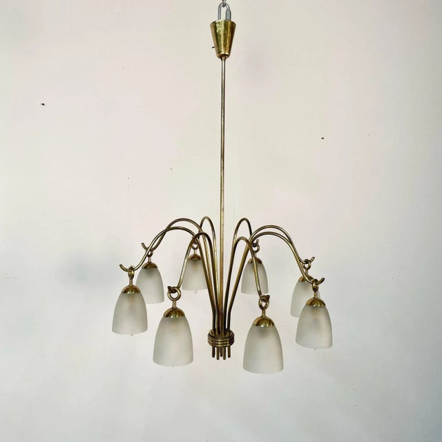 Mid-Century Modern Italian Mid-Century Modern Arredoluce Eight Arm Brass Chandelier by Angelo Lelli For Sale - Image 3 of 11
