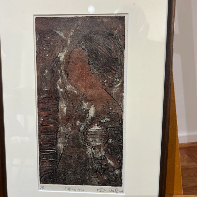 The American School 20th Century Woodcut Print Signed Framed Titled as African 1 Out of 5 For Sale - Image 3 of 8