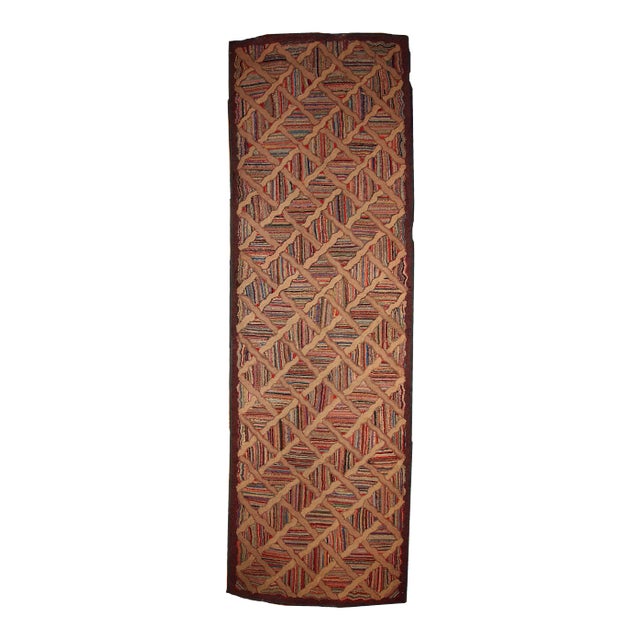 1880s Handmade Antique American Hooked Runner For Sale