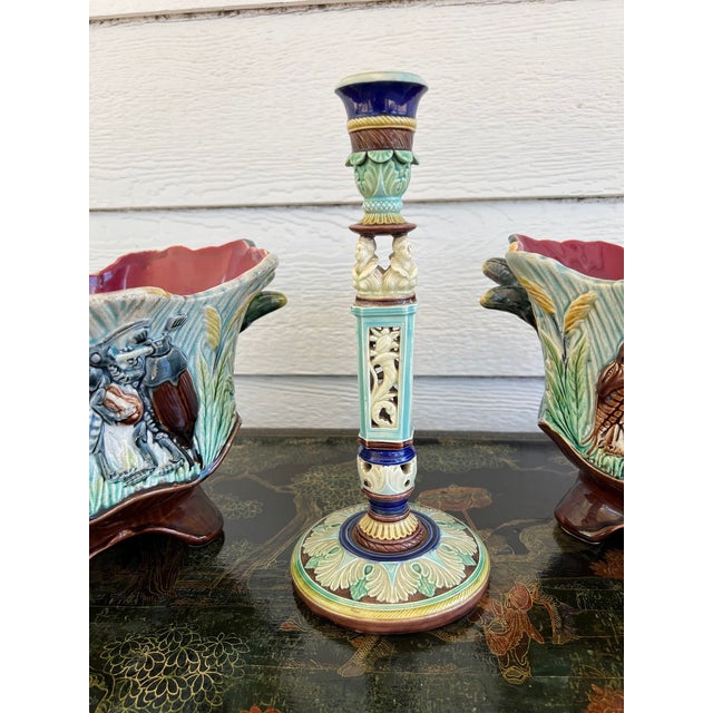 Late 19th Century Antique English Wedgwood Majolica Candlestick Candle Holder Cinque Cento C1876 For Sale - Image 5 of 18