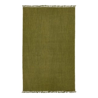 Modern Solid Olive Green Kilim Area Rug – Handmade Flatweave Wool 10x16 For Sale