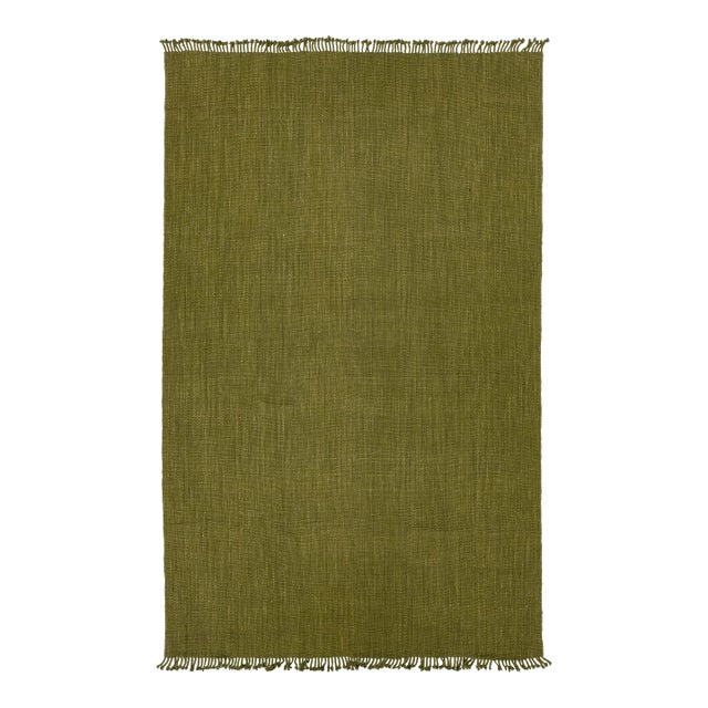 Modern Solid Olive Green Kilim Area Rug – Handmade Flatweave Wool 10x16 For Sale