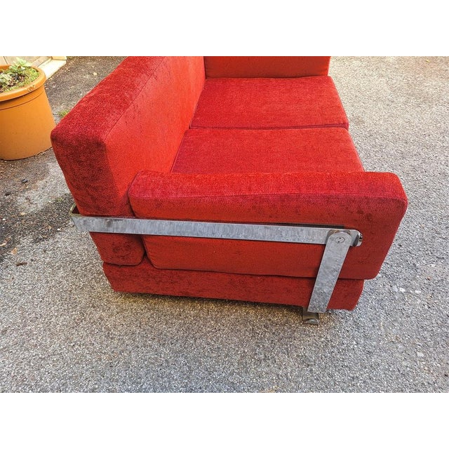 Metal Fasce Cromate Sofa in Red Fabric by Luigi Caccia Dominioni for Azucena, 1960s For Sale - Image 7 of 18