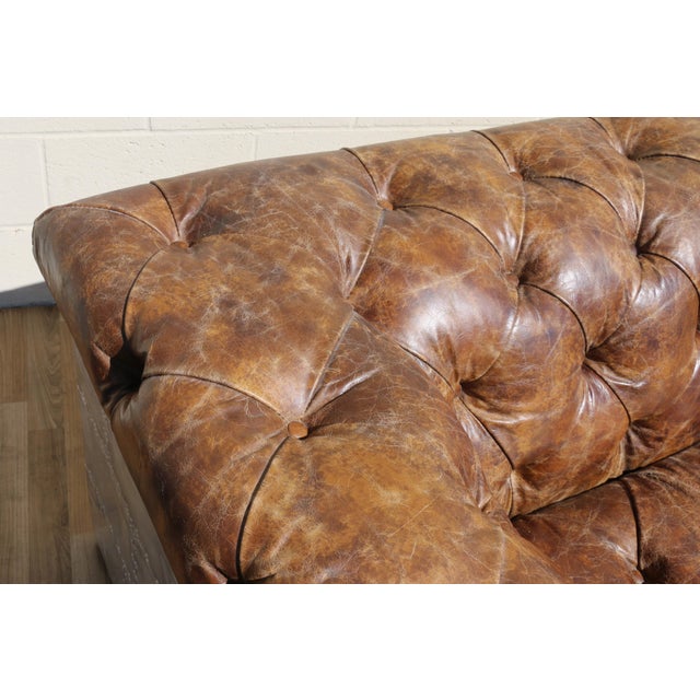 Industrial Aviator Chesterfield Sofa in Distressed Brown Leather & Riveted Aluminum Panels For Sale - Image 10 of 18