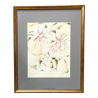 Late 20th Century Original Watercolor of Water Lilies — Framed Floral Painting For Sale
