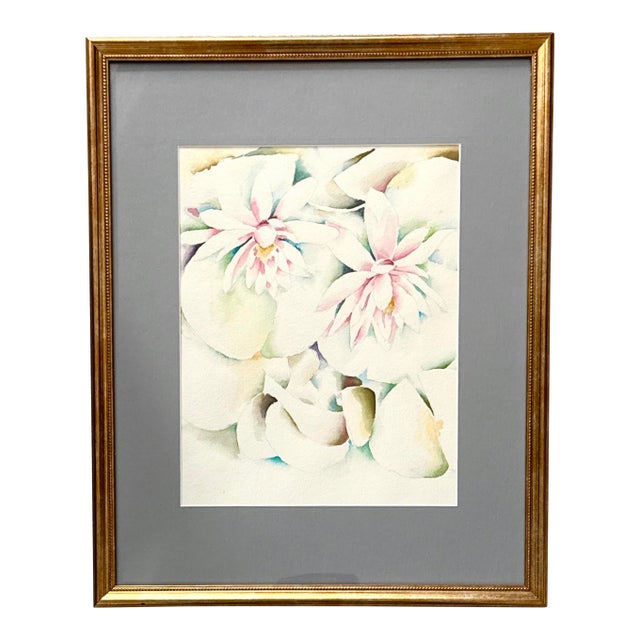 Late 20th Century Original Watercolor of Water Lilies — Framed Floral Painting For Sale
