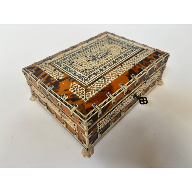 Mid 19th Century 19th Century Anglo-Indian Jewelry Box With Elephant Motif Inlay For Sale - Image 5 of 18