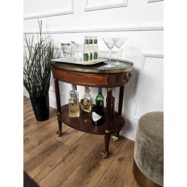 1950s Mid-Century Modern Italian Brass Serving Bar Cart with Green Marble Top, 1950s For Sale - Image 5 of 10