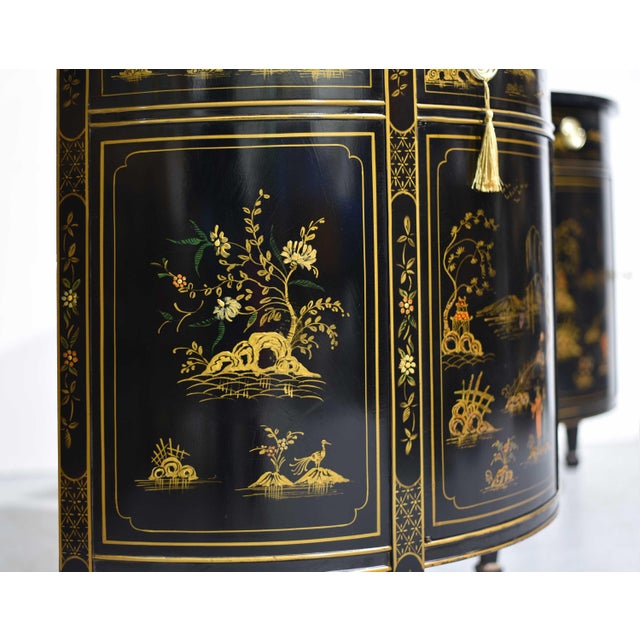 Mid Century French Chinoiserie Leather Top DemiLune Commode - A Pair For Sale - Image 9 of 14