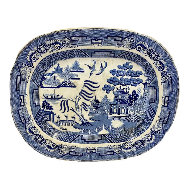Antique Blue Willow Serving Platter Made in England - Circa 19th Century For Sale