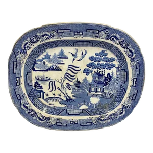 Antique Blue Willow Serving Platter Made in England - Circa 19th Century