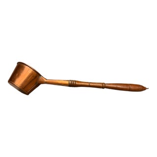 Large Dutch Copper Dipper With Walnut Handle, Hand Rolled Edge, Circa 1890 For Sale