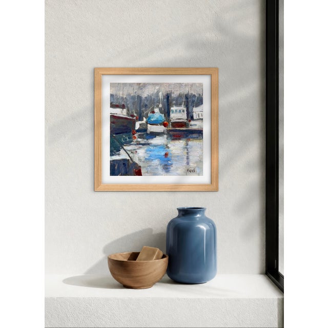 Textile Noyo Harbor Reflections, Fort Bragg, Original Oil Painting For Sale - Image 7 of 8