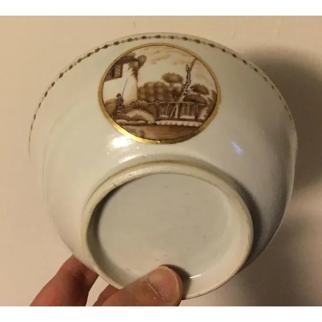 Antique Early 19th Century Chinese Export Porcelain Bowl Decorated with Sepia Landscape For Sale In New York - Image 6 of 11