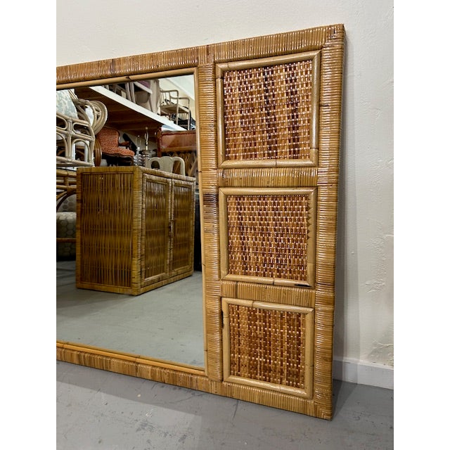 20th Century Cane Rattan Wrapped Woven Mirror For Sale - Image 4 of 5