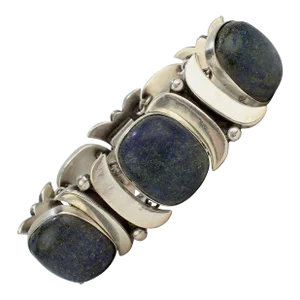 Vintage Piedra Y Plata Sterling Silver and Sodalite Mexican Bracelet by Felipe Martinez