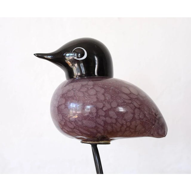 Purple Mid Century Modern Style Hand-Blown Glass Bird Figurine With Metal Legs For Sale - Image 8 of 11