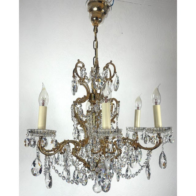 Gold Brass and Lead Crystal Chandelier from Palwa, 1960s For Sale - Image 8 of 13
